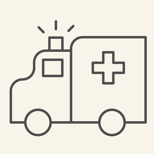 救护车细线图标。医院车轮廓风格的象形文字上的白色背景。救护车车辆医疗后送移动概念和网页设计。矢量图形。图片下载