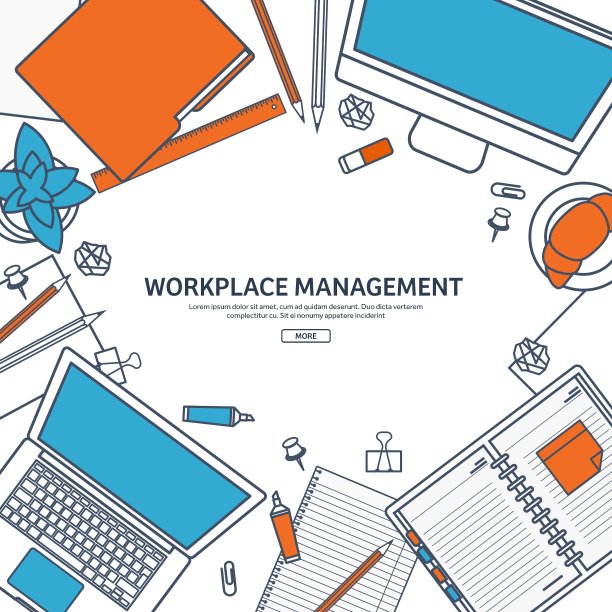 带桌子和电脑的工作场所图片下载