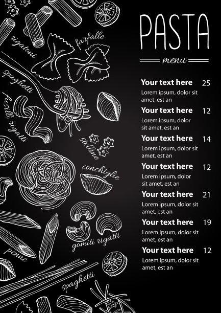 手绘意大利面菜单复古线条艺术图片下载