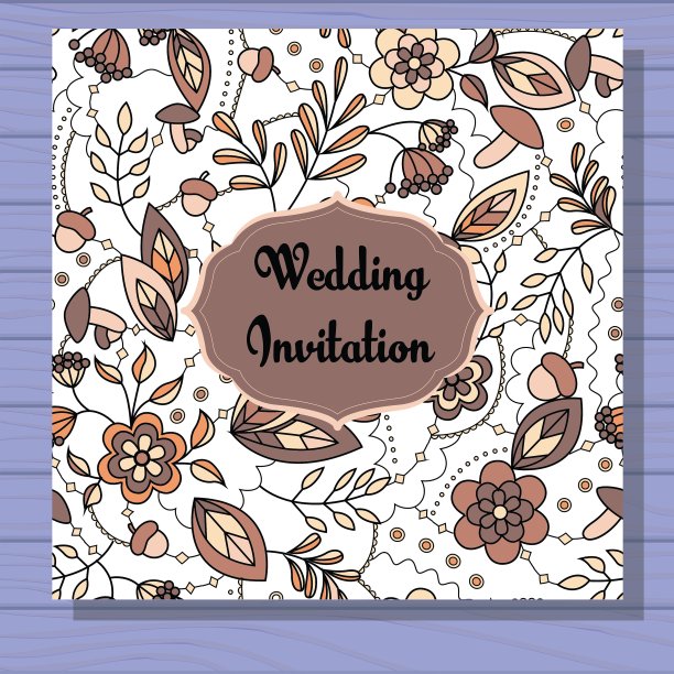 秋天的婚礼邀请棕色的木制图片下载