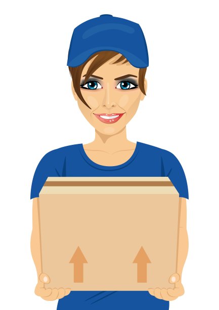 快递服务年轻女子拿着纸板箱图片下载