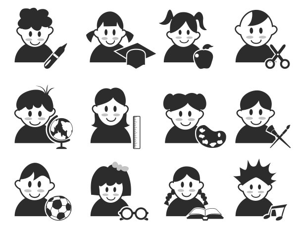 孩子头与教育图标集图片下载