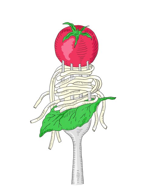 意大利面配樱桃番茄和罗勒叶图片下载