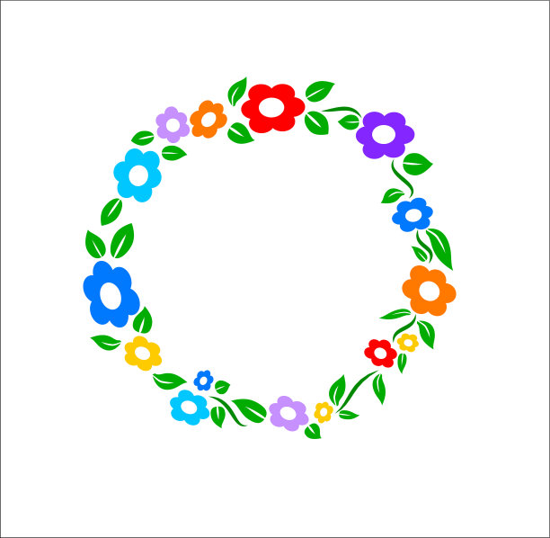 彩色复古花环框装饰图片下载
