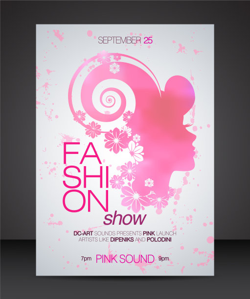 有花头发的粉红色女人的时装表演传单图片下载