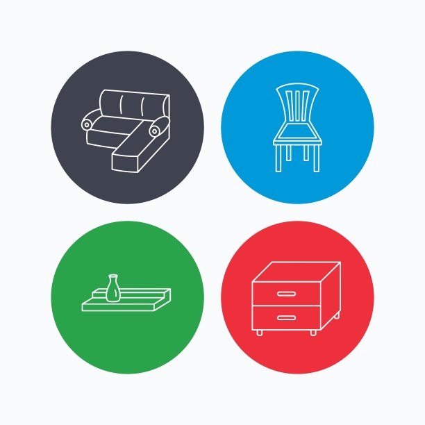 角落沙发、床头柜和椅子图标图片下载