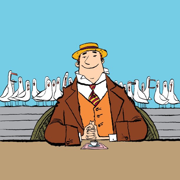 海边餐厅里的快乐复古男图片下载