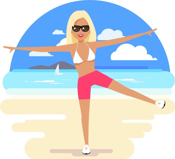 海滩上穿着比基尼和帕雷奥的可爱女孩图片下载