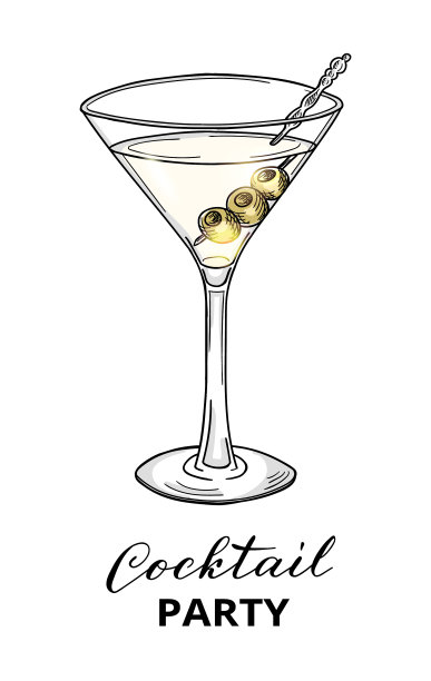 手画鸡尾酒在马提尼杯与橄榄图片下载