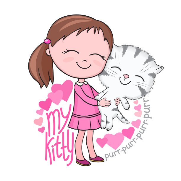 女孩温柔地抱着小猫图片下载