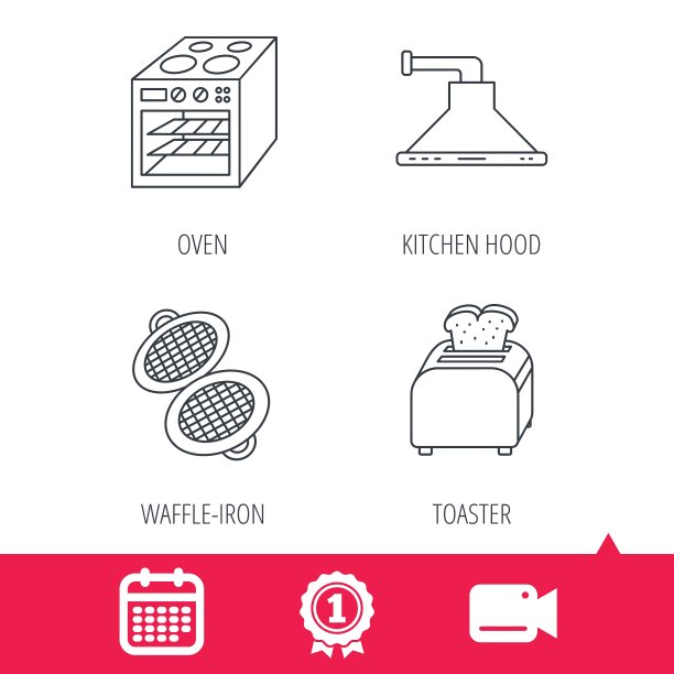 烤箱烤面包机和华夫饼铁图标图片下载