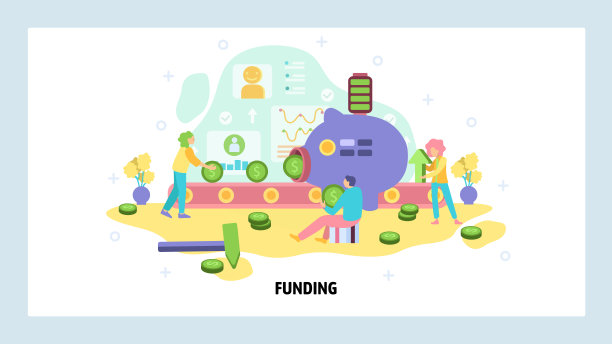 金钱投资，储蓄，金融。传送带与美元硬币移动到小猪盒子。商业融资。矢量网站设计模板。登陆页网站插图。图片下载