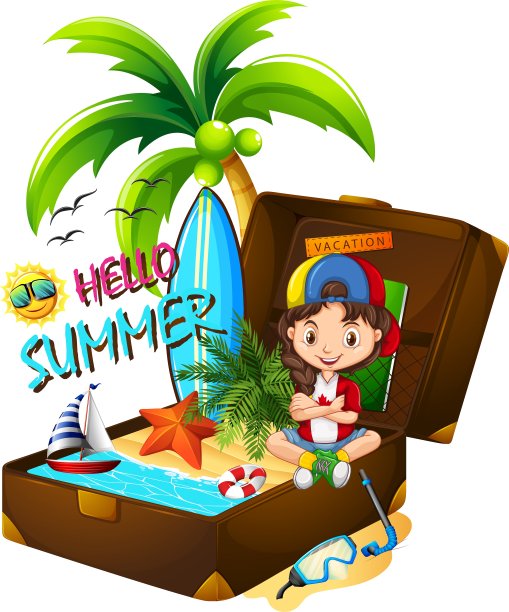 沙滩上的女孩和行李箱图片下载