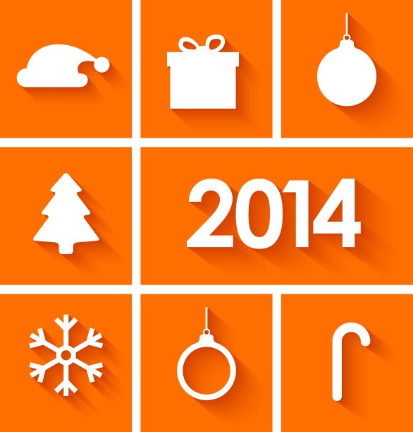2014年的图标设置在橙色的背景图片下载