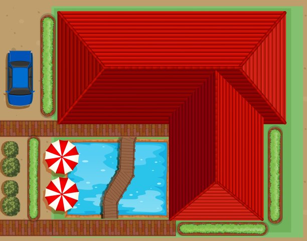 空中场景与屋顶和游泳池图片下载