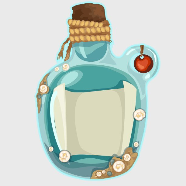 蓝色的旧瓶子与备注孤立的形象图片下载