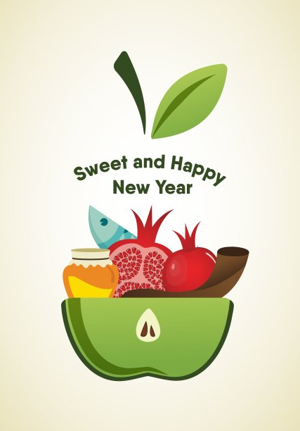 有犹太新年标志的苹果片图片下载