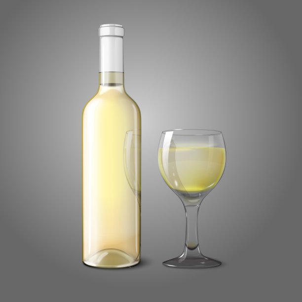 空白现实酒瓶白葡萄酒与玻璃图片下载