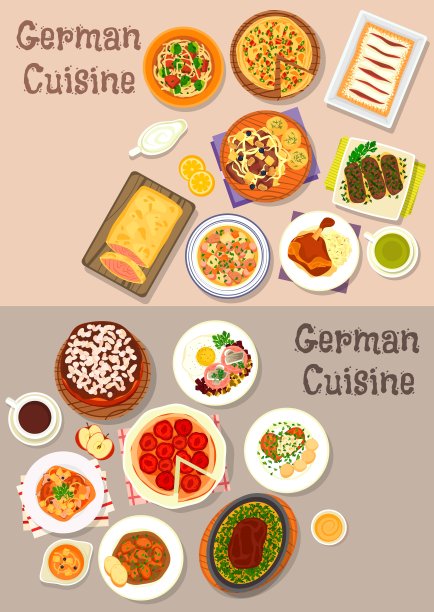 德国美食肉类菜肴与甜点图标图片下载