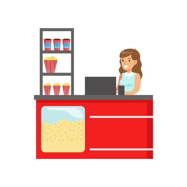 女电影院小吃摊贩在酒吧柜台部分图片下载