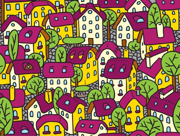 房屋和庭院的无缝模式图片下载