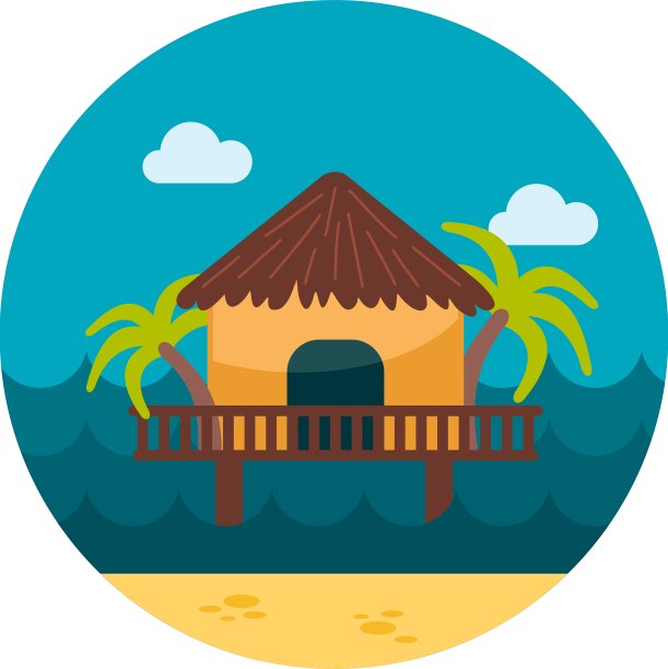 有棕榈树的平房象征着暑假图片下载