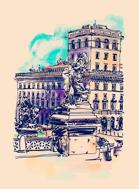 来自意大利罗马的手绘水彩画旅行卡图片下载