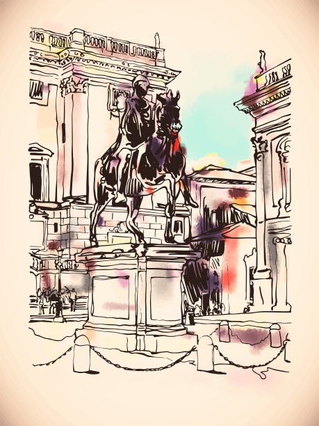 罗马意大利城市景观草图图片下载