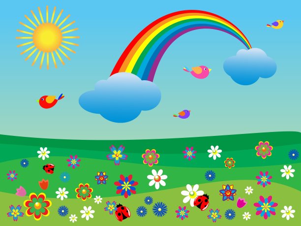 花草地上有彩虹图片下载