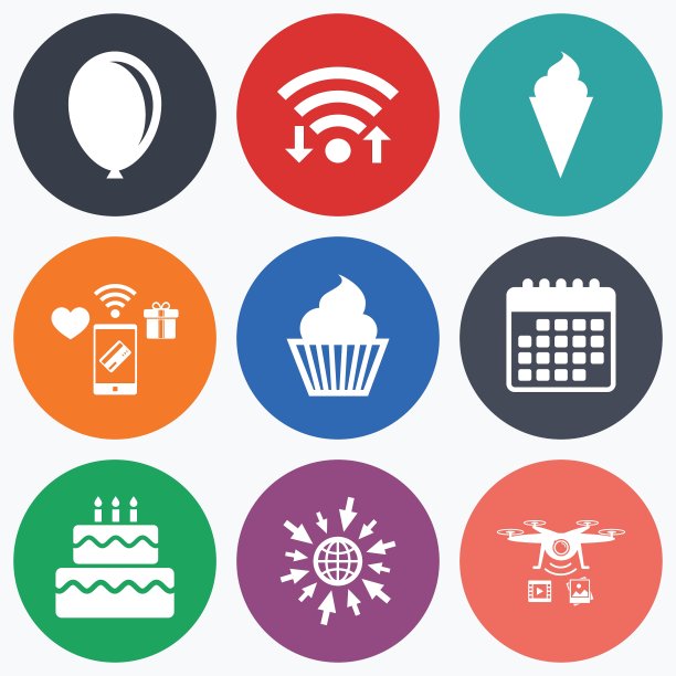 生日聚会图标蛋糕与冰淇淋象征图片下载