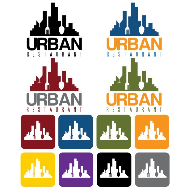 城市餐厅概念和图标设置图片下载