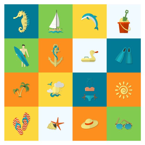 夏季和海滩简单的平面图标图片下载