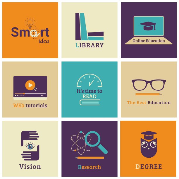 一套扁平的教育图标图片下载