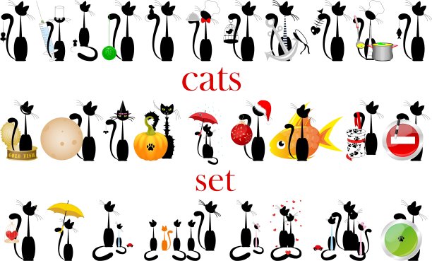 孤立的一组猫图片下载