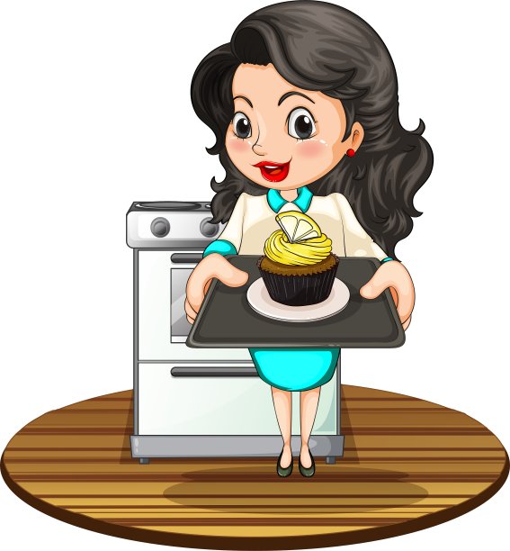 一个女人在烤纸杯蛋糕图片下载