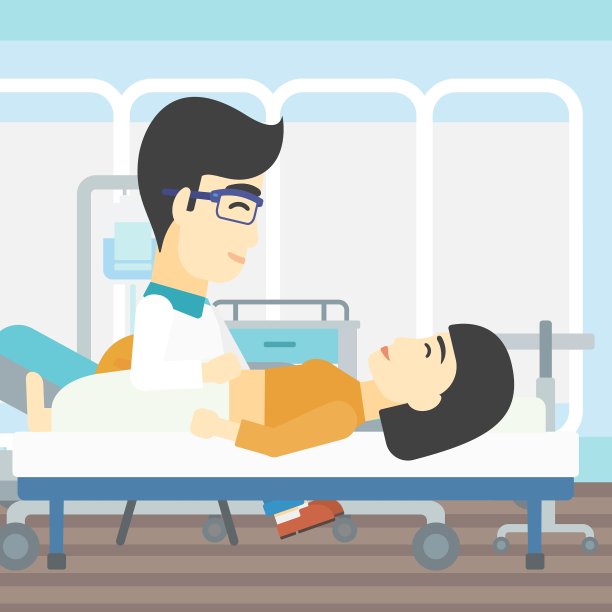 医生触摸女病人的腹部图片下载