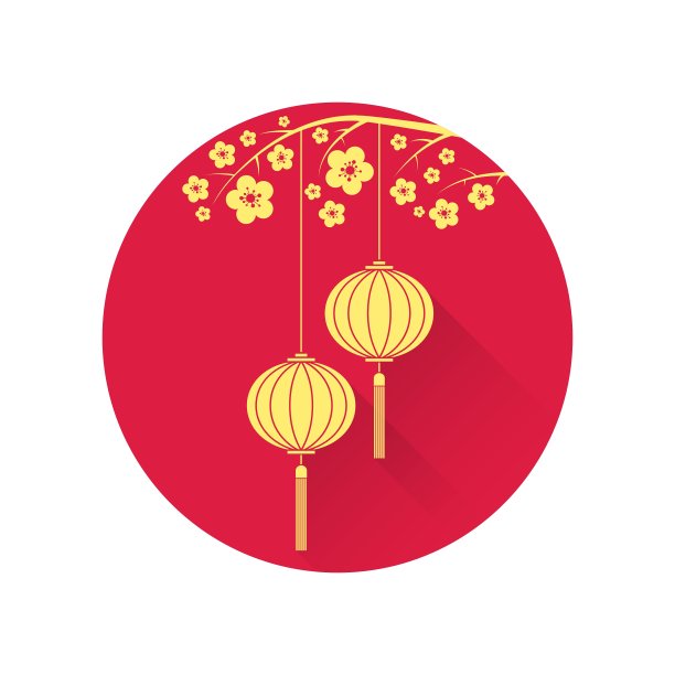 中国灯笼和樱花的扁平图标图片下载