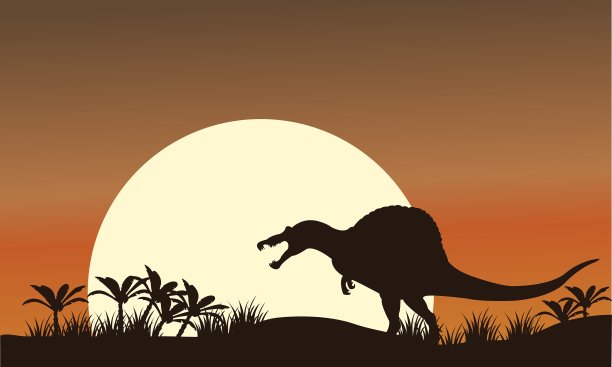 棘龙和大太阳的剪影图片下载