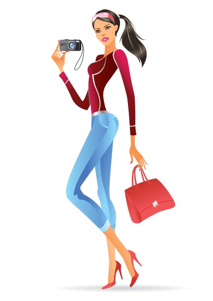 时装模特展示一款新的数码相机图片下载