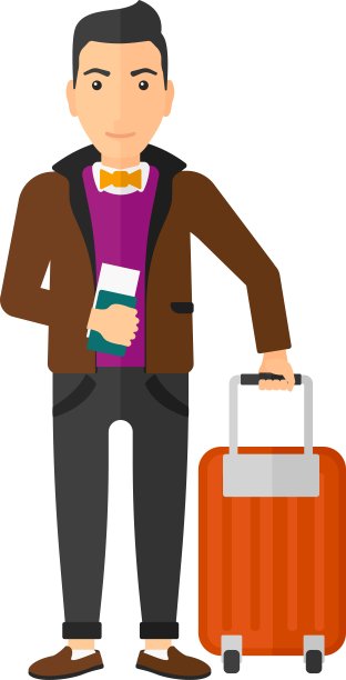 一个拿着箱子和票的男人站在那里图片下载