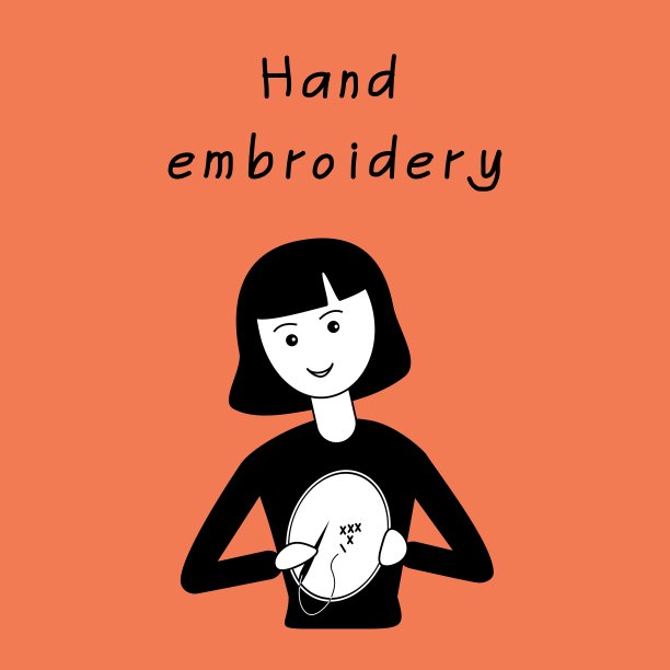 女孩在做手工刺绣黑白平图片下载