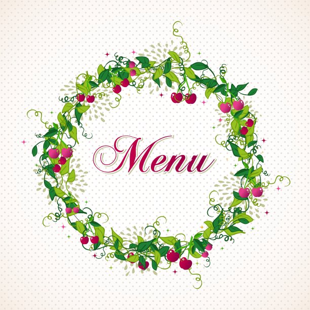 复古樱桃花圈菜单背景图片下载