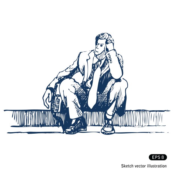 坐在台阶上的商人图片下载