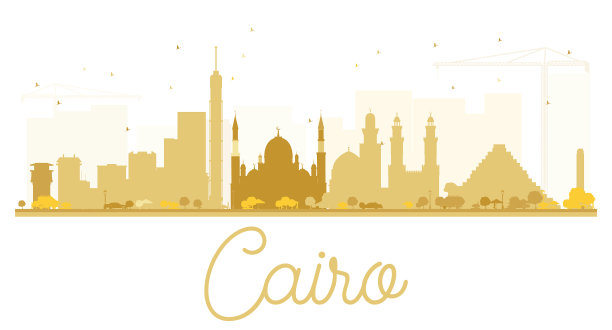 开罗城市天际线的金色剪影图片下载