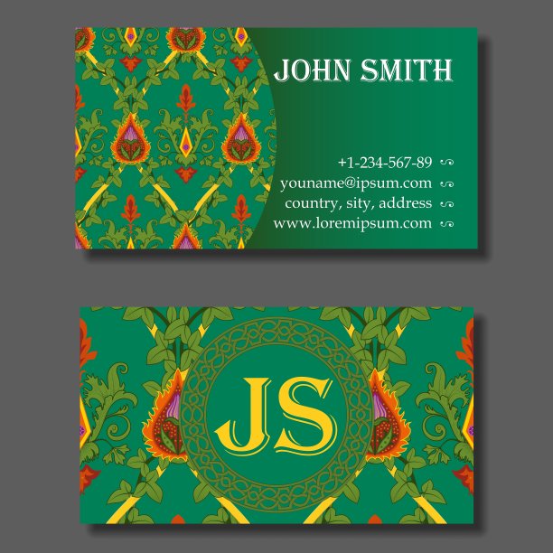 名片模板绿色和橙色复古图片下载