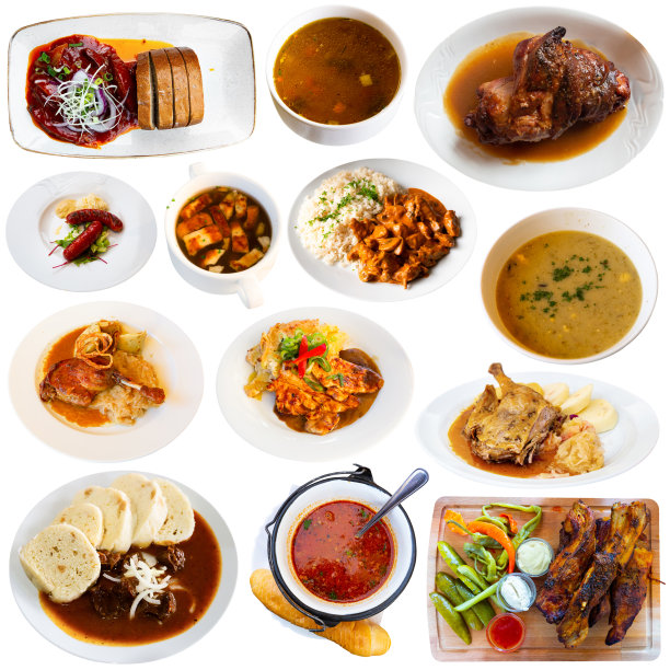 捷克食物拼贴在白色的背景图片下载