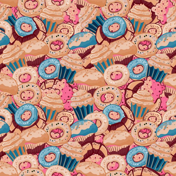 无缝模式与手绘糕点图片下载