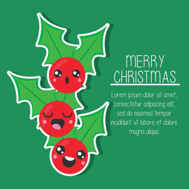 卡哇伊树叶圣诞快乐设计图片下载