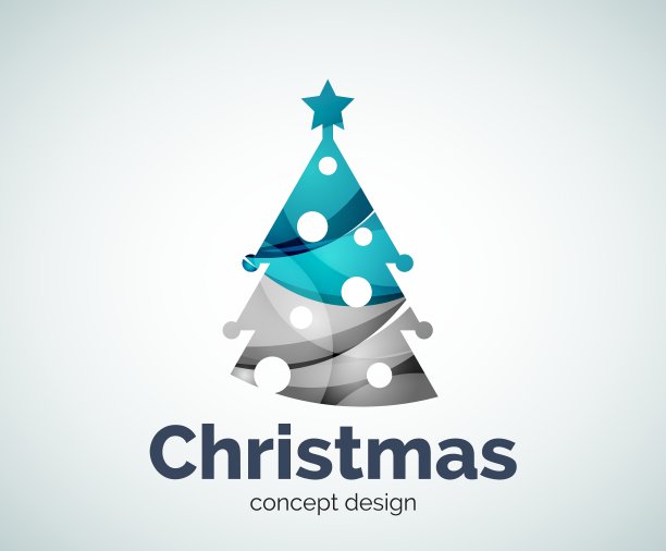 圣诞节或新年树标志模板图片下载