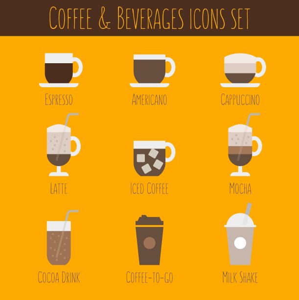 咖啡和饮料图标设置图片下载